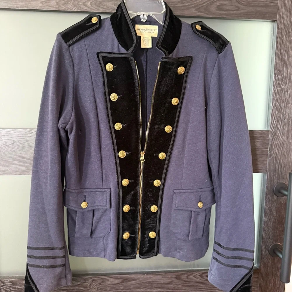 RARE DENIM&SUPPLY velvet gold button military full zip military inspired jacket